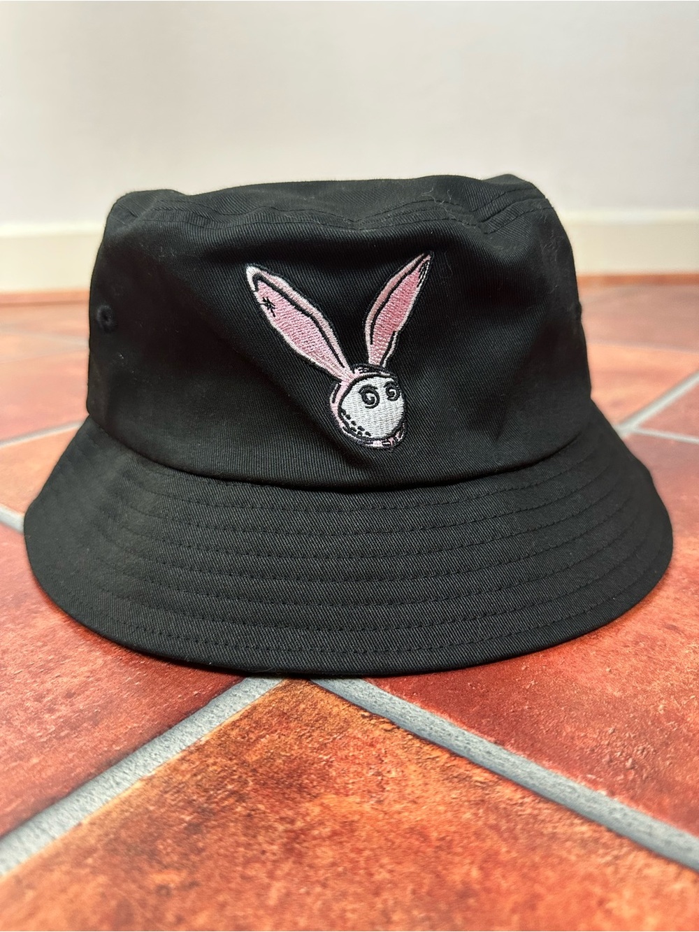 Malbon Limited Edition Black Bucket Hat with Stylized Bunny Embroidery
